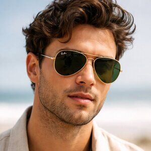 Unisex Gold Ray-Ban Aviator Large Metal II Sunglasses RB3026 Green G15 Lenses